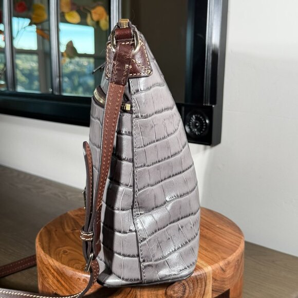 Dooney & Bourke Gray Croc-Embossed Leather Oakdale Crossbody Bag - Picture 4 of 15
